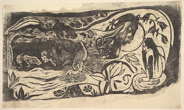 Woodcut with a Horned Head