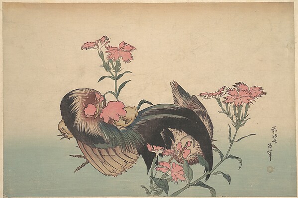 Cock, Hen, and Nadeshiko (Dianthus Superbus)